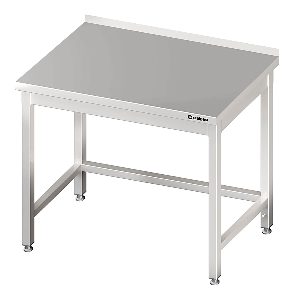 Tavolo in acciaio inox 90×70×85 cm, senza ripiano, con alzatina Tavolo in acciaio inox 90×70×85 cm, senza ripiano, con alzatina