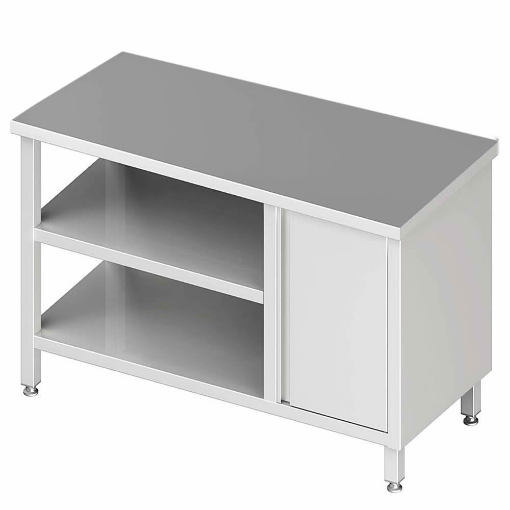 Tavolo con 2 ripiani, 90x60x85cm, con armadio a battente a destra Tavolo con 2 ripiani, 90x60x85cm, con armadio a battente a destra