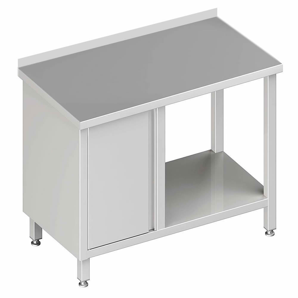 Tavolo da lavoro con fondo, 90 x 60 x 85 cm, con armadio a sinistra, con alzatina Tavolo da lavoro con fondo, 90 x 60 x 85 cm, con armadio a sinistra, con alzatina