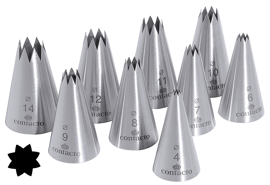 Sterntüllensatz mit 9 Tüllen - Lochdurchmesser von Ø 4 - 14 mm Sterntüllensatz mit 9 Tüllen - Lochdurchmesser von Ø 4 - 14 mm