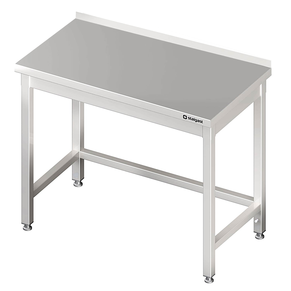 Tavolo in acciaio inox 90×60×85 cm, senza ripiano, con alzatina Tavolo in acciaio inox 90×60×85 cm, senza ripiano, con alzatina