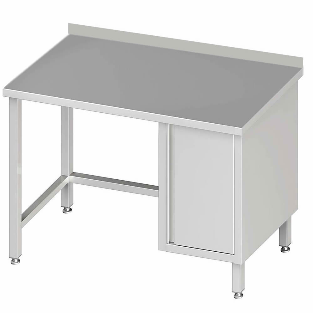 Arbeitstisch ohne Boden, 280x70x85cm, mit Flügeltürschrank rechts, mit Aufkantung