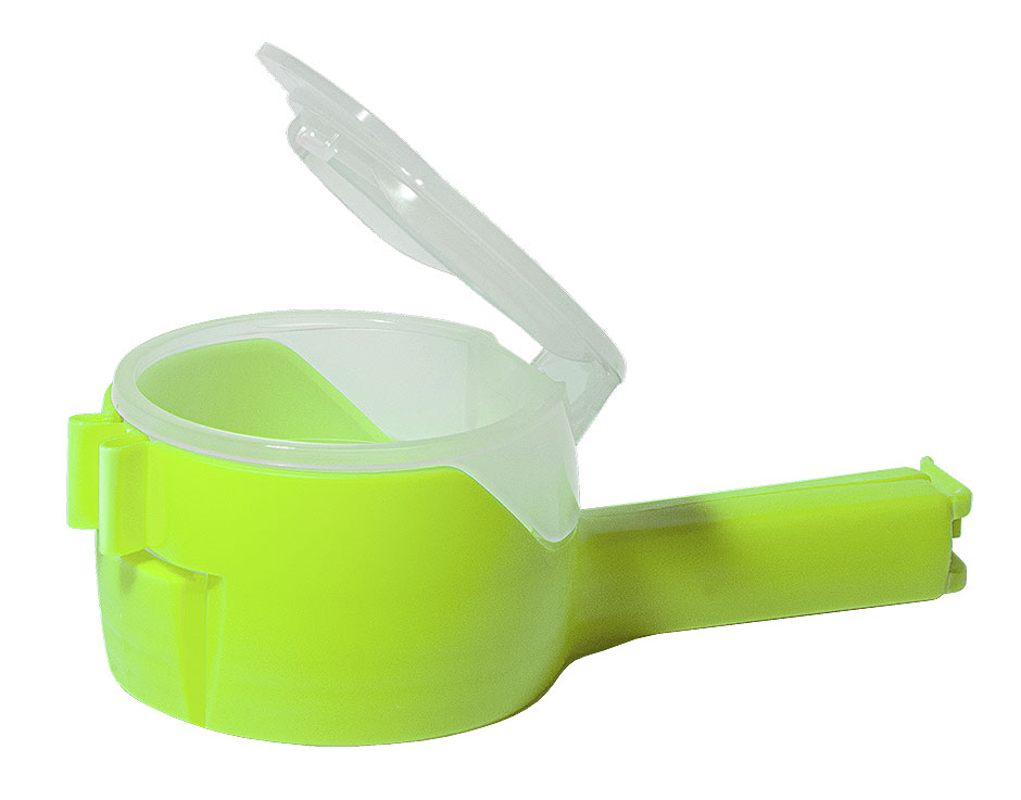 Beutelklammer mit Schütte - Farbe grün Beutelklammer mit Schütte - Farbe grün