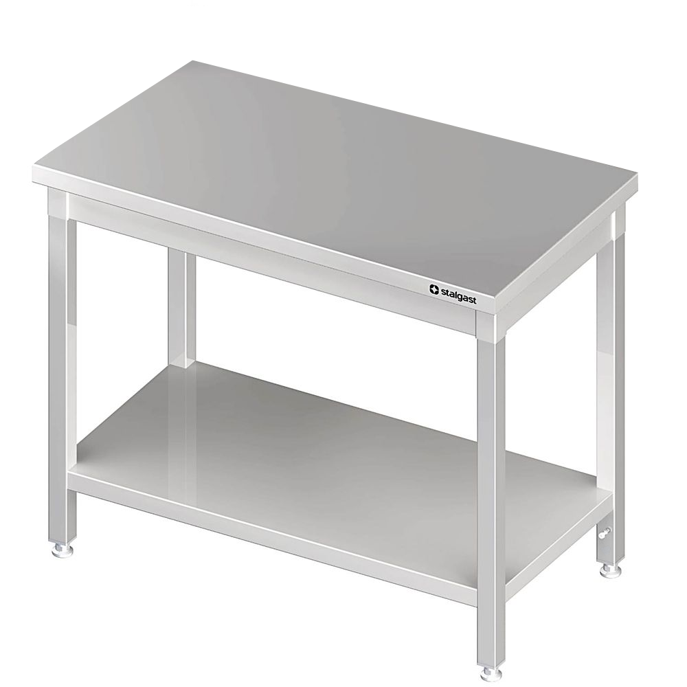 Tavolo in acciaio inox 90×60×85 cm, con ripiano, senza alzatina Tavolo in acciaio inox 90×60×85 cm, con ripiano, senza alzatina