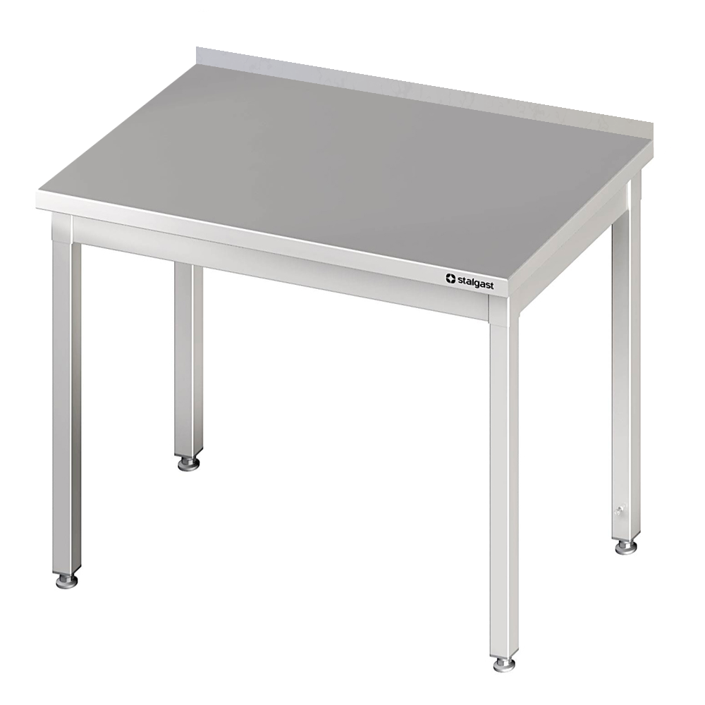 Tavolo in acciaio inox 90×70×85 cm, senza ripiano, con alzatina Tavolo in acciaio inox 90×70×85 cm, senza ripiano, con alzatina