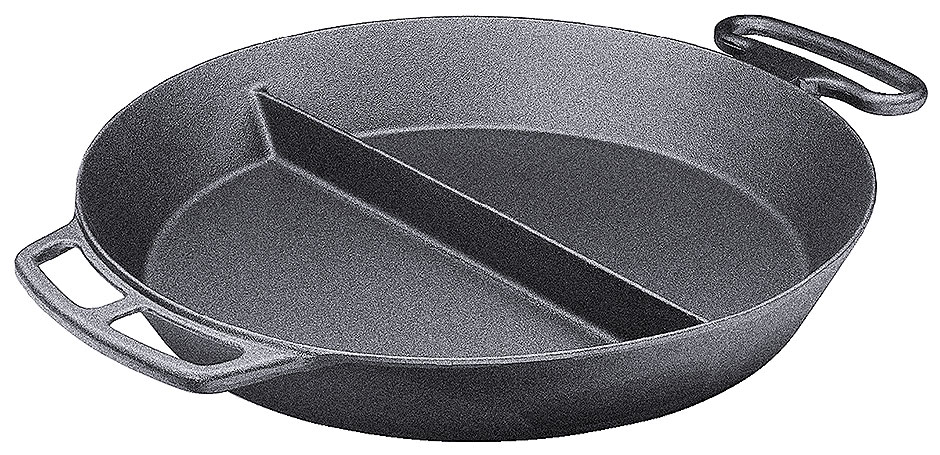 Padella in Ghisa Ø 80 cm, 2 manici (1 removibile), con divisorio centrale Padella in Ghisa Ø 80 cm, 2 manici (1 removibile), con divisorio centrale